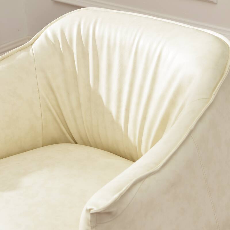 KINWELL 33" Wide Faux Vegan Leather Upholstery Barrel Accent Chair