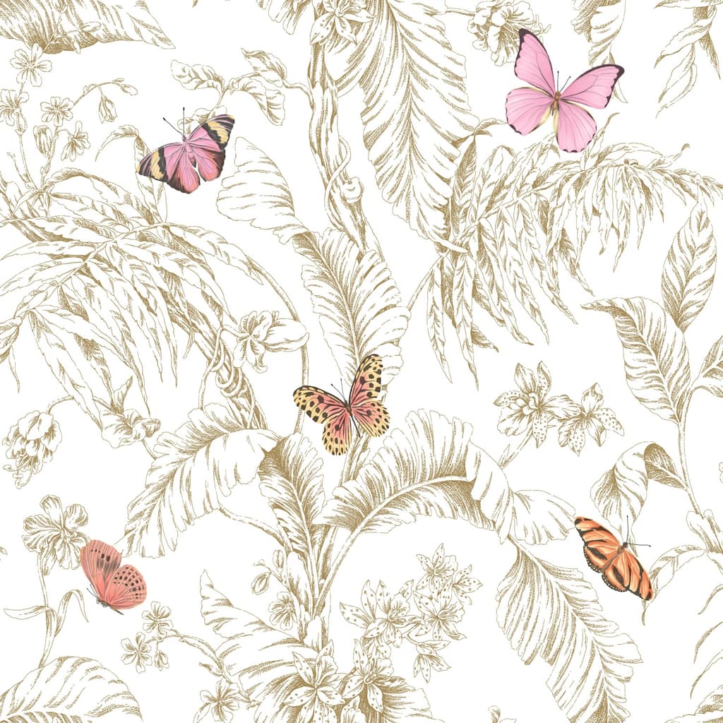 RoomMates Pink & Gold Butterfly Sketch Peel and Stick Wallpaper