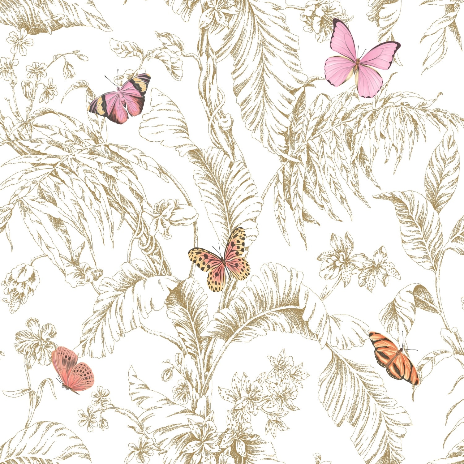 RoomMates Pink & Gold Butterfly Sketch Peel and Stick Wallpaper