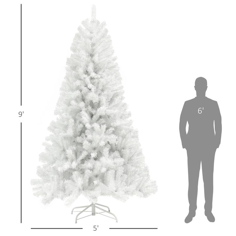 9ft Tall Artificial Christmas Tree, Unlit Xmas Tree with 2132 Branch Tips, Auto Open, Steel Base, Holiday Décor - White