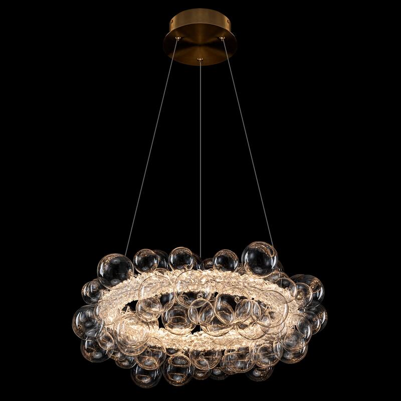Crystal Bead LED Chandelier with Glass Globe, Adjustable