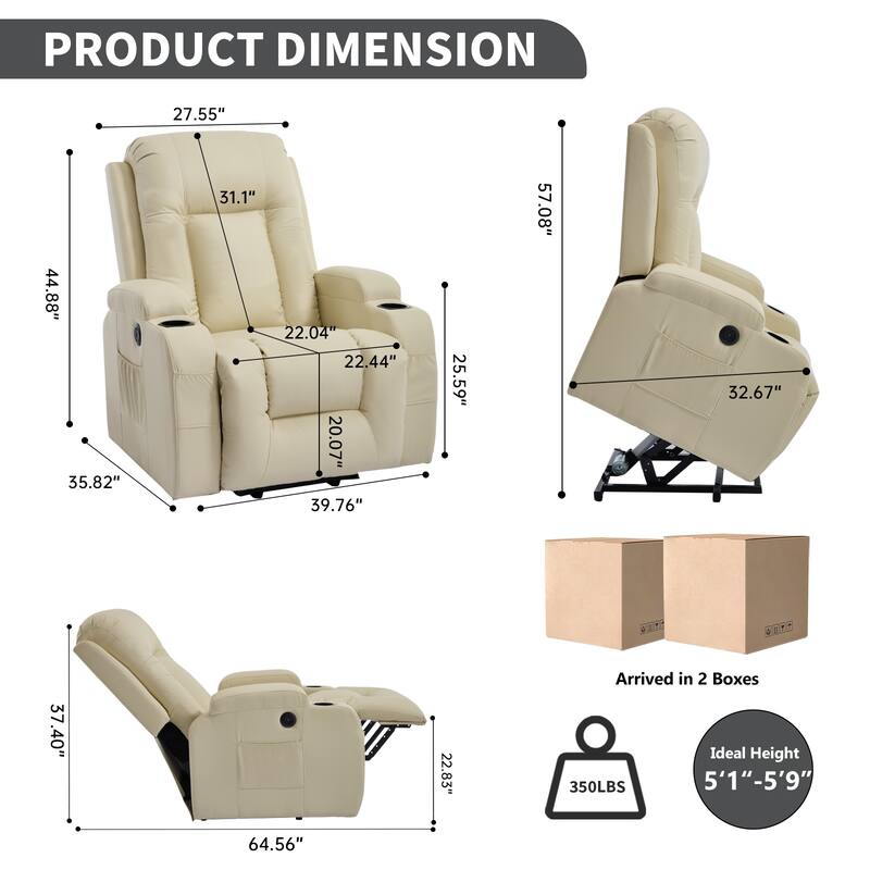 PU Infinite Position Up to 350 LBS Power Lift Recliner Chair for Elderly, Heavy Duty Motion Mechanism