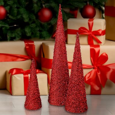 12/18/24" Glitter Cone Tree Set of 3