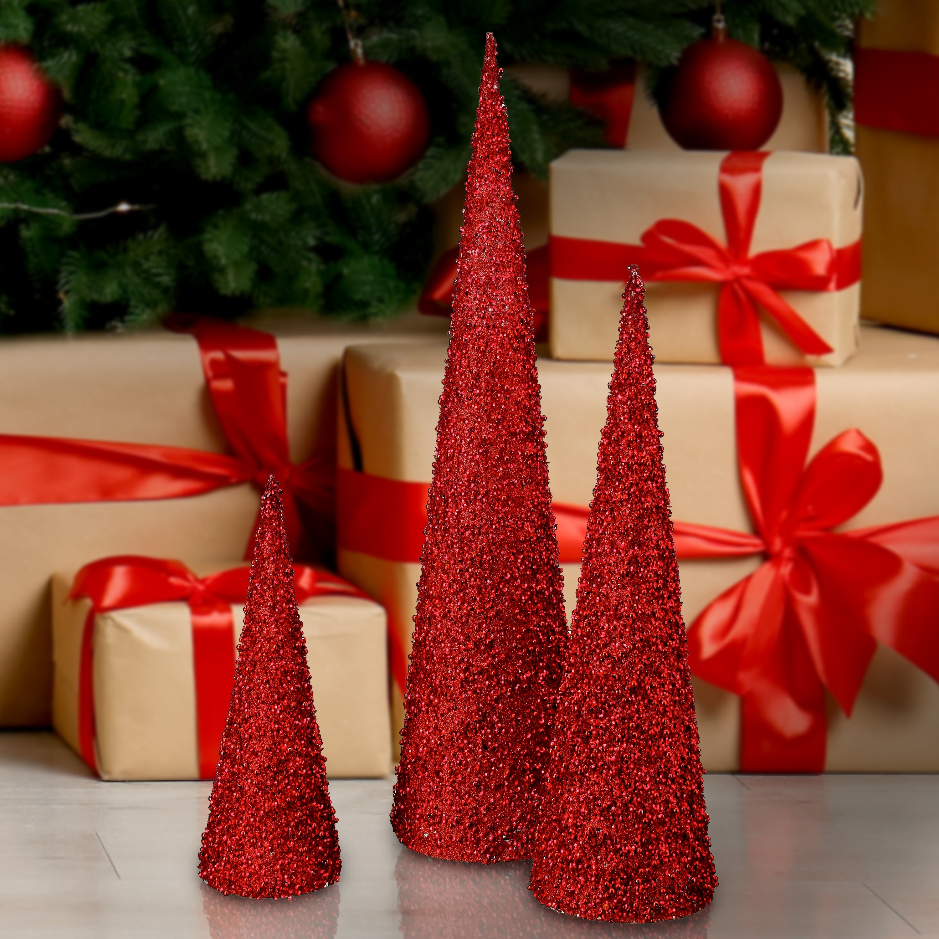 12/18/24" Glitter Cone Tree Set of 3