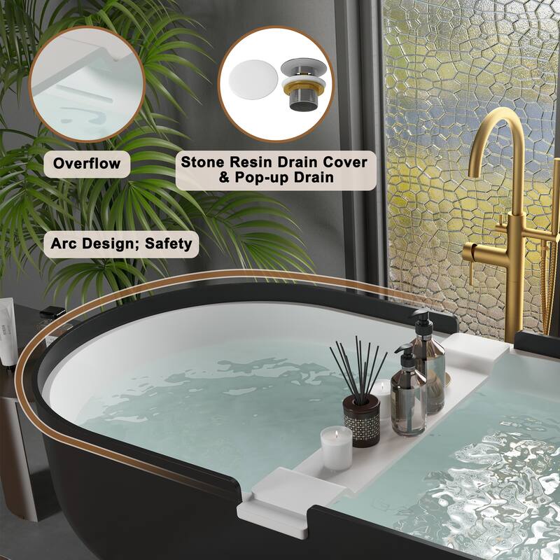 CASAINC Resin Stone Solid Surface Soaking Stand Alone Bathtub Freestanding Bathtub in Matte White