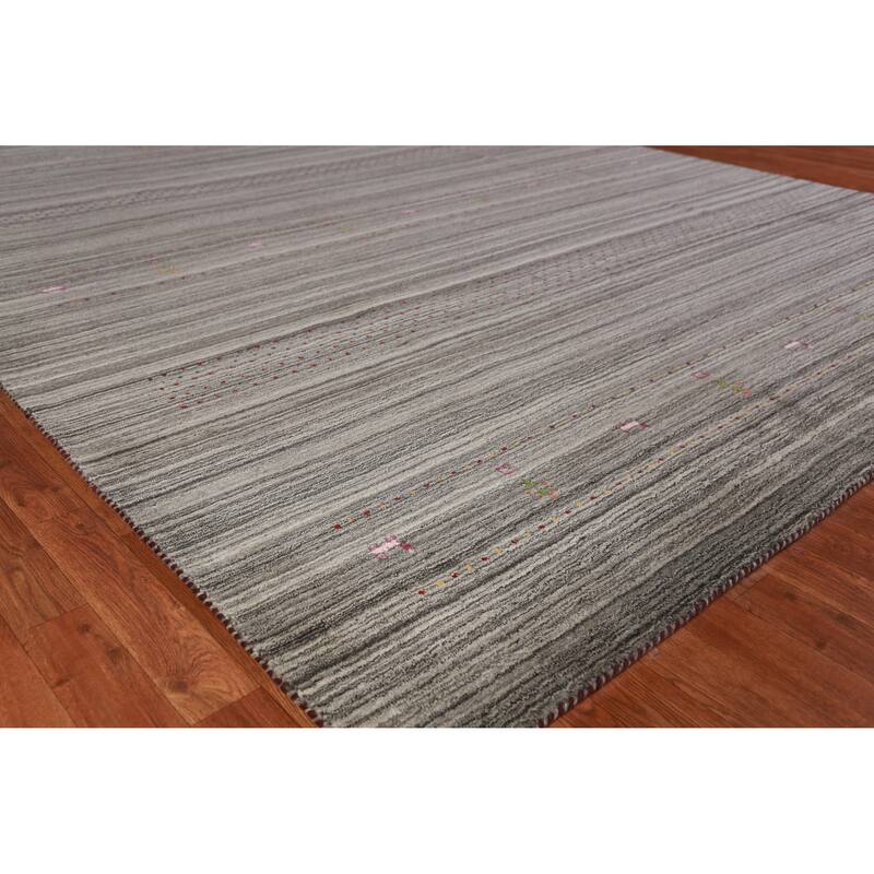 Hand Knotted Oriental 100% Wool Carpet Tribal Tribal Greys & Charcoal Gabbeh Area Rug - 9' 9'' X 8' 2''