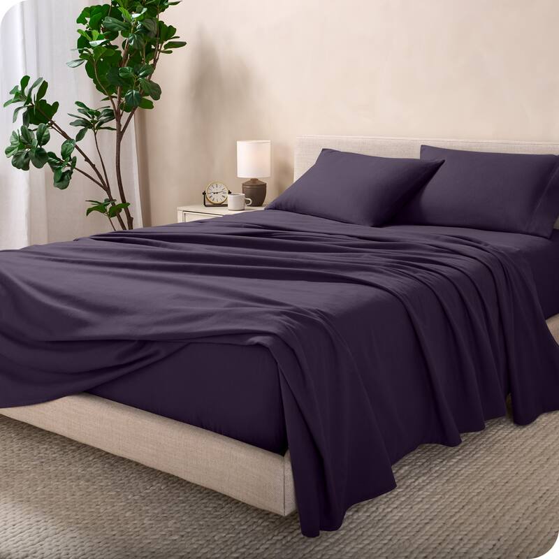 Bare Home Cotton Flannel Sheet Set - Velvety Soft Heavyweight - Queen - Eggplant