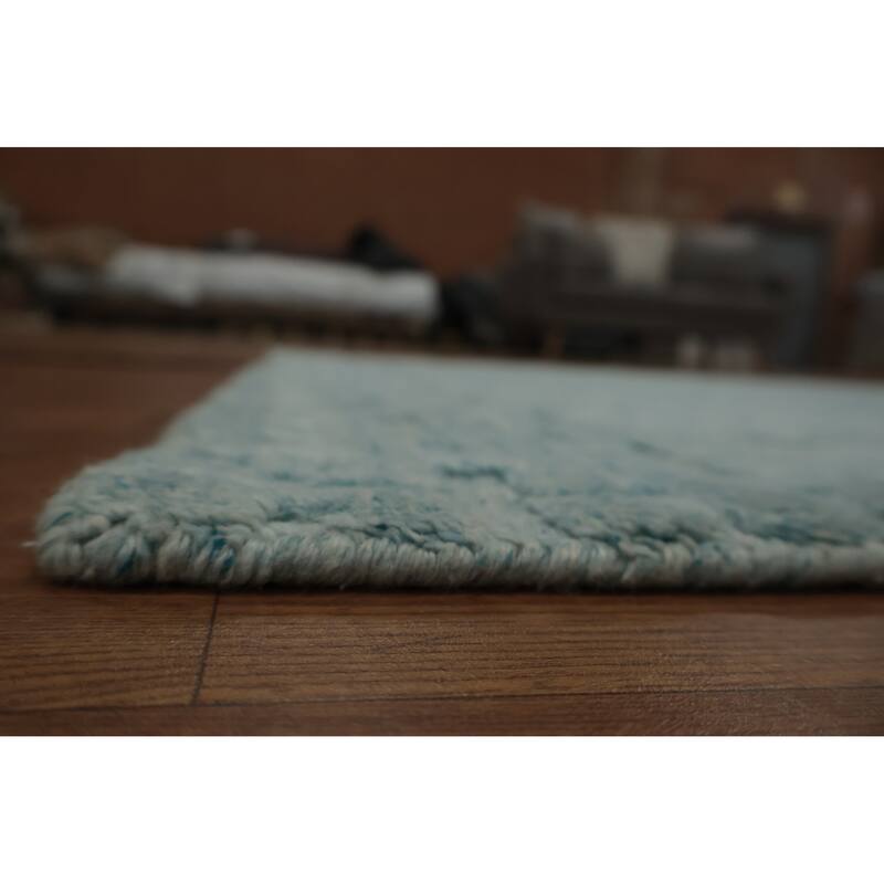 Hand Knotted Oriental Silk Carpet Modern Geometric Navy Blue & Blues Gabbeh Area Rug - 7' 4'' X 4' 11''