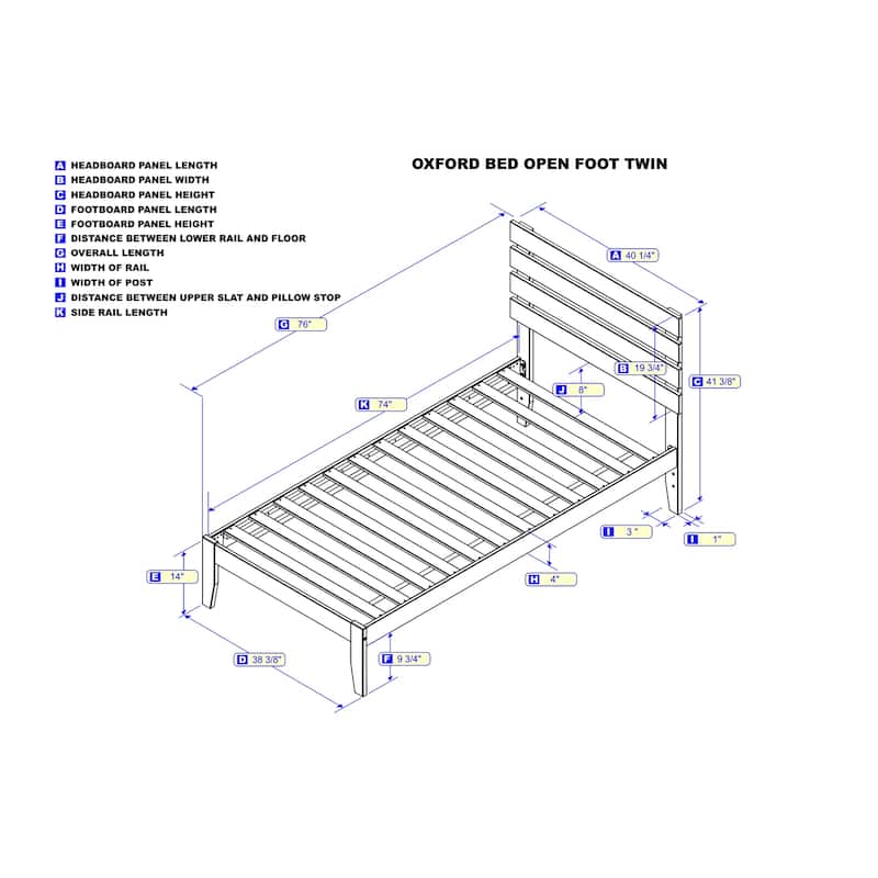 Twin Bed with USB Charger - Modern Design, Grey Finish, Slat Kit Included - No Box Spring Needed