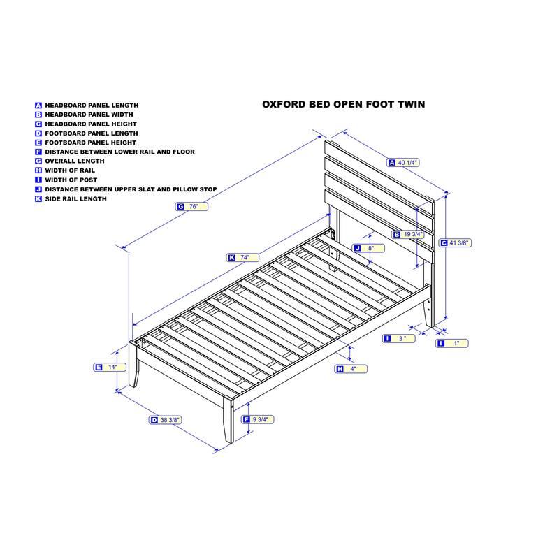 Twin Bed with USB Charger - Modern Design Bed Frame - White Finish - No Box Spring Needed