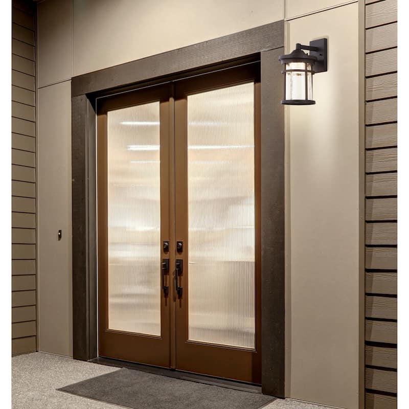 Minimo Outdoor Wall Lantern Crackled Glass/Metal Integrated LED Wall Sconce Black by JONATHAN Y