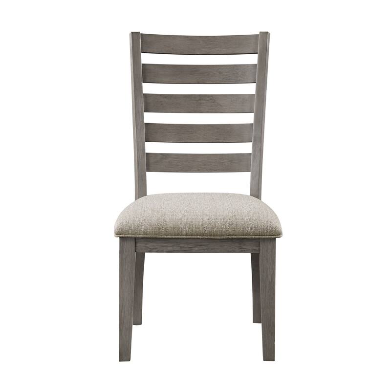 23 Inch Side Dining Chairs Set of 2, Ladder Back, Gray, Beige Cushioned Seat