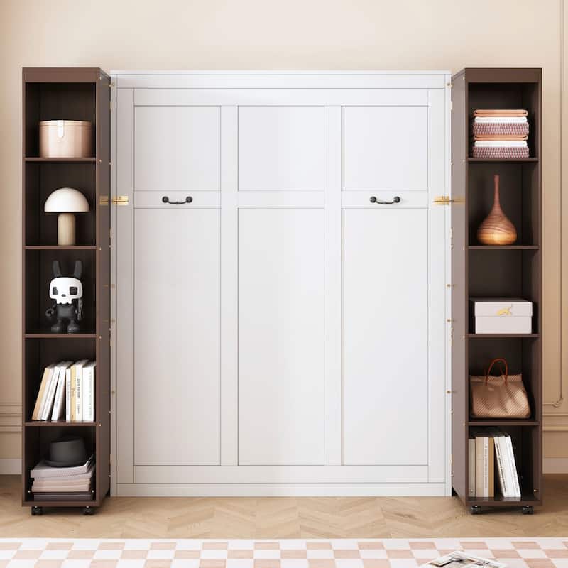 Queen Murphy Bed Wall Bed with Storage Doors - Espresso