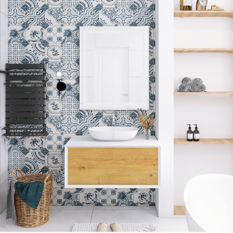 Floating Bathroom Vanity with Solid surface Top in F.OAK and Matte White
