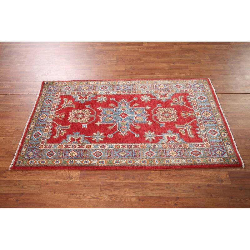 Kazak Foyer Rug Hand-Knotted Grey Wool Carpet - 3'0" x 5'3"