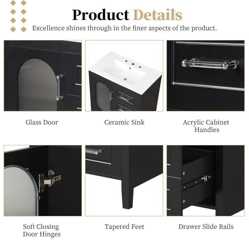 30" Bathroom Vanity with Sink, Bathroom Vanity Cabinet with 2 Drawers and Door, Adjustable Shelf