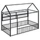 preview thumbnail 6 of 25, Twin Size Metal Bed House Bed Frame with Fence and Shelves, Black