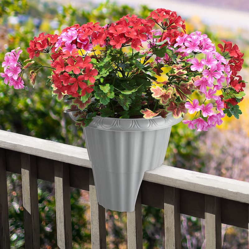 Pure Garden 13.5-n Round Railing Planter - 2.64-Gal Outdoor Flower Pot - Gray