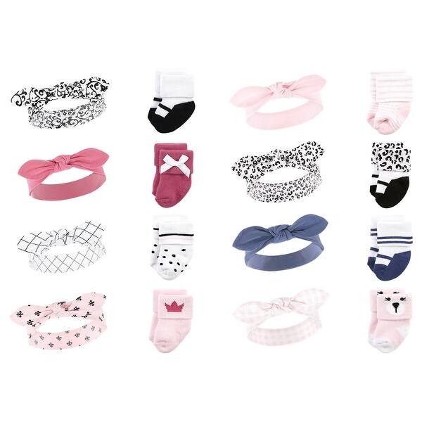 slide 1 of 1, Hudson Baby Infant Girl 16Pc Headband and Socks Set, Princess Bear Leopard, 0-9 Months - Princess Bear Leopard Princess Bear Leopard - 0-9 Months
