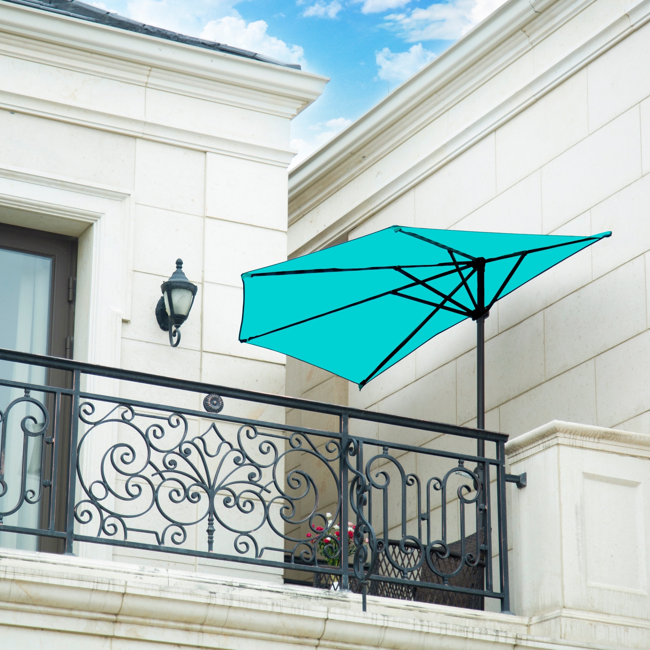 best half patio umbrella Round Outdoor Umbrella Turquoise / 9FT term use. Galtech Aluminum 3.5' x 7'