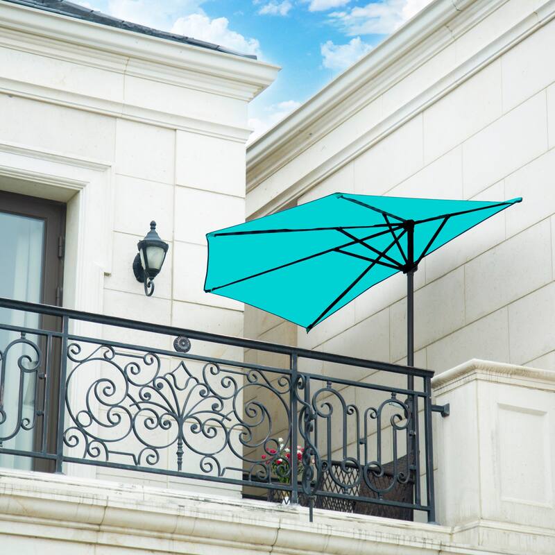 9 ft Half Market Umbrella With Heavy Duty Concrete Base Stand