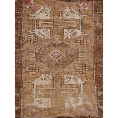 Hand Knotted Oriental 100% Wool Carpet Transitional Tribal Brown Anatolian Area Rug - 2' 3'' X 1' 8''