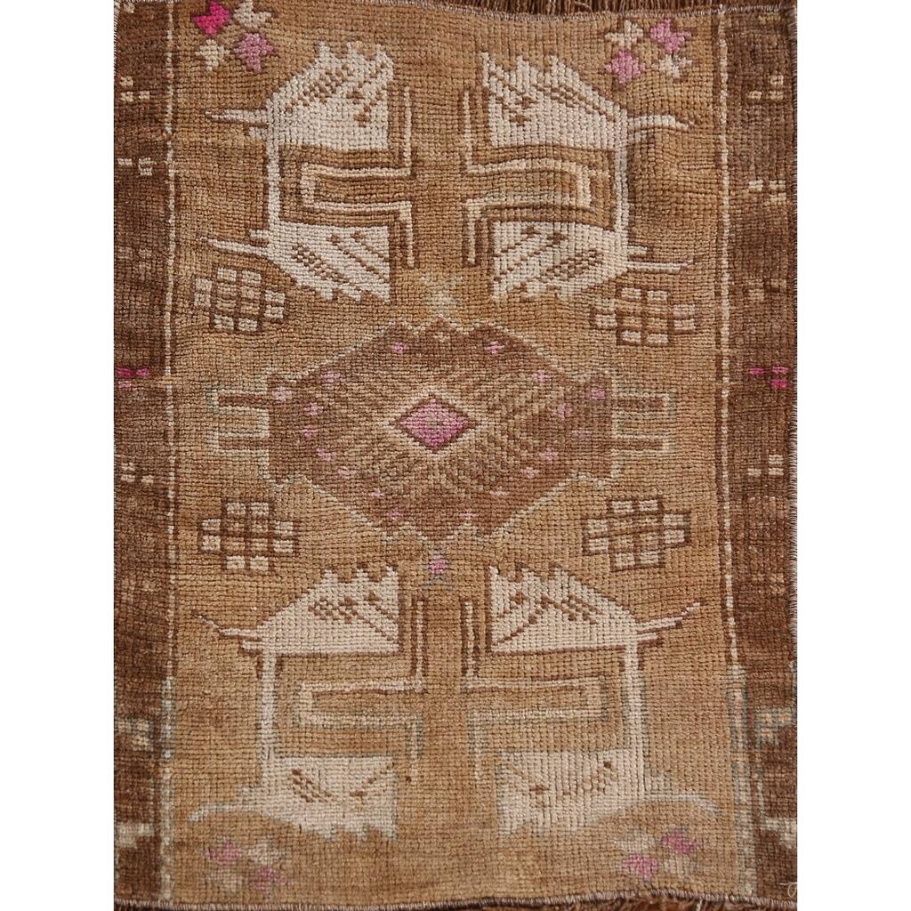 Hand Knotted Oriental 100% Wool Carpet Transitional Tribal Brown Anatolian Area Rug - 2' 3'' X 1' 8''