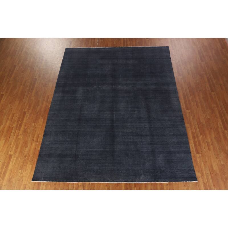 Hand Knotted Oriental 100% Wool Carpet Modern Solid Navy Blue & Blues Gabbeh Area Rug - 12' 0'' X 9' 5''