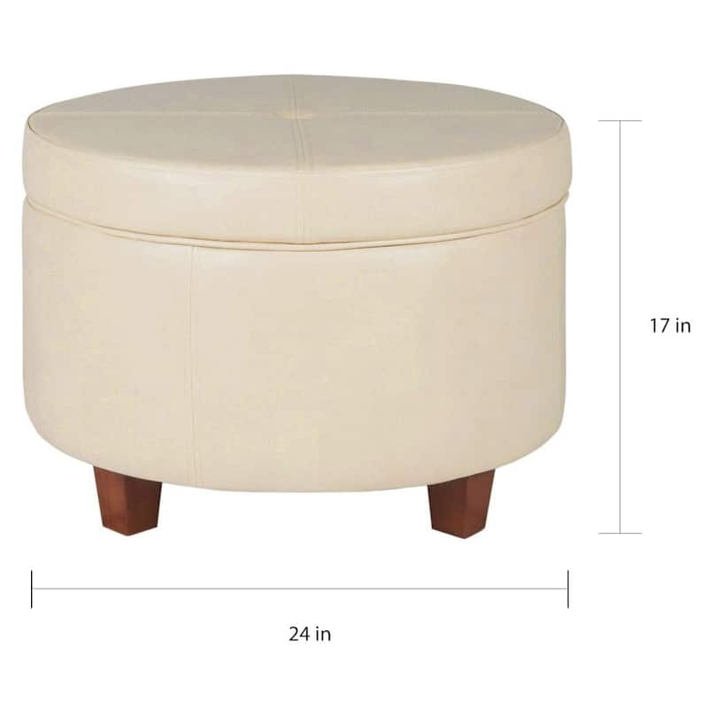 Porch & Den Rockwell Large Ivory Faux Leather Round Storage Ottoman