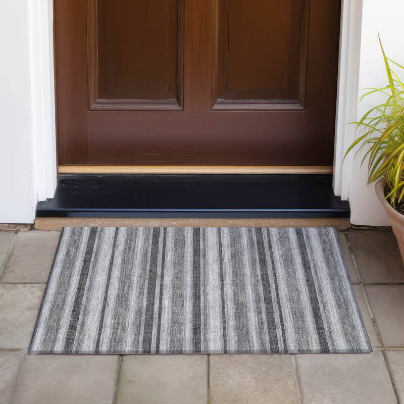 Machine Washable Indoor/ Outdoor Multi Cabana Stripe Chantille Rug - Gray - 1'8" x 2'6"