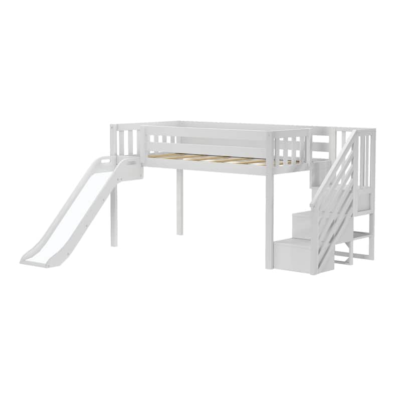 Max and Lily Classic Twin Low Loft with Stairs, Easy Slide and Curtain