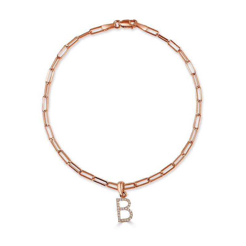 Joelle Collection Diamond Initial Letter A-Z Bracelet Paperclip 14K Gold 7" Chain 1/10 TDW Bracelet - B - Rose