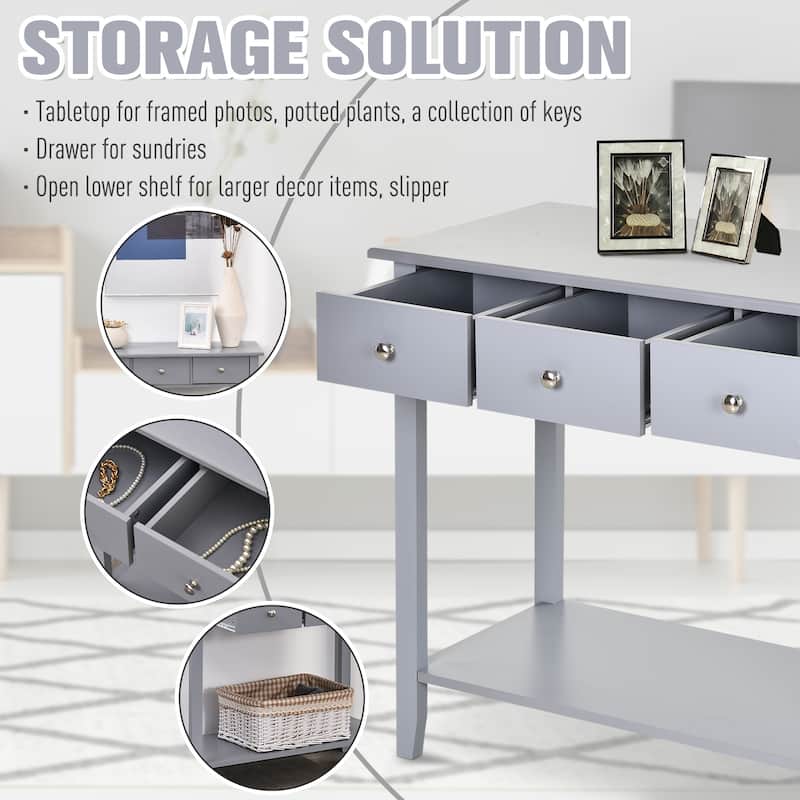 HOMCOM Console Table Industrial Desk with Drawer Bottom Shelf & Large Tabletop for Pictures, Great for the Entryway