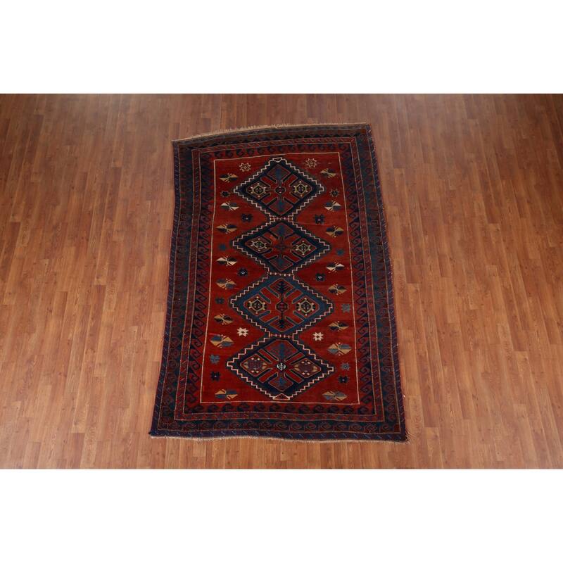 Kazak Vegetable Dye Antique Area Rug Handmade Tribal Wool Carpet - 5'3" x 8'0"