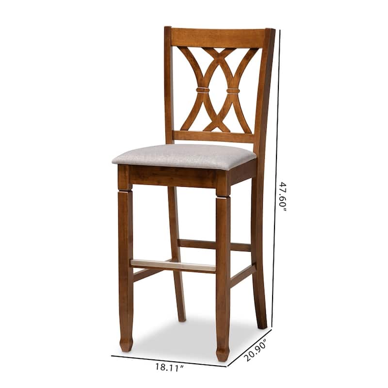 Calista Modern and Contemporary Fabric Upholstered and Brown Finished Wood 2-Piece Bar Stool Set