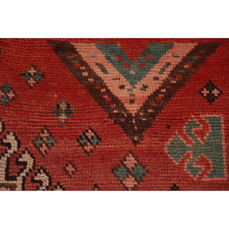 Hand Knotted Oriental 100% Wool Carpet Traditional Tribal Red Qashqai Area Rug - 9' 4'' X 4' 10''