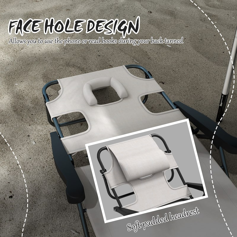 Outsunny Outdoor Chaise Lounge Chair with 4-level Reclining Back, Outdoor Tanning Chair with Reading Hole