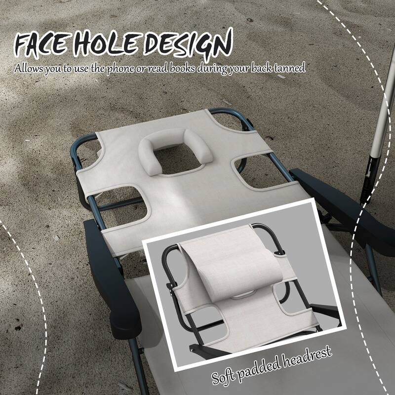 Tanning Chaise Lounge Chair, 4-Position Beach Chair With Face & Arm Holes, Pillow Headrest