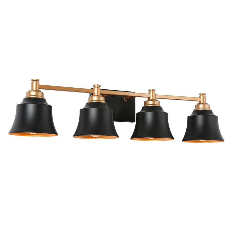 Mid-Century Modern 4-Light Bathroom Vanity Light Black Gold Wall Sconce - L 30"* W 7.5"* H 7"