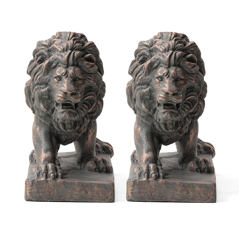 Glitzhome Set of 2 MgO Majestic Walking & Lying Guardian Lion Statues Porch Sculpture Indoor Outdoor