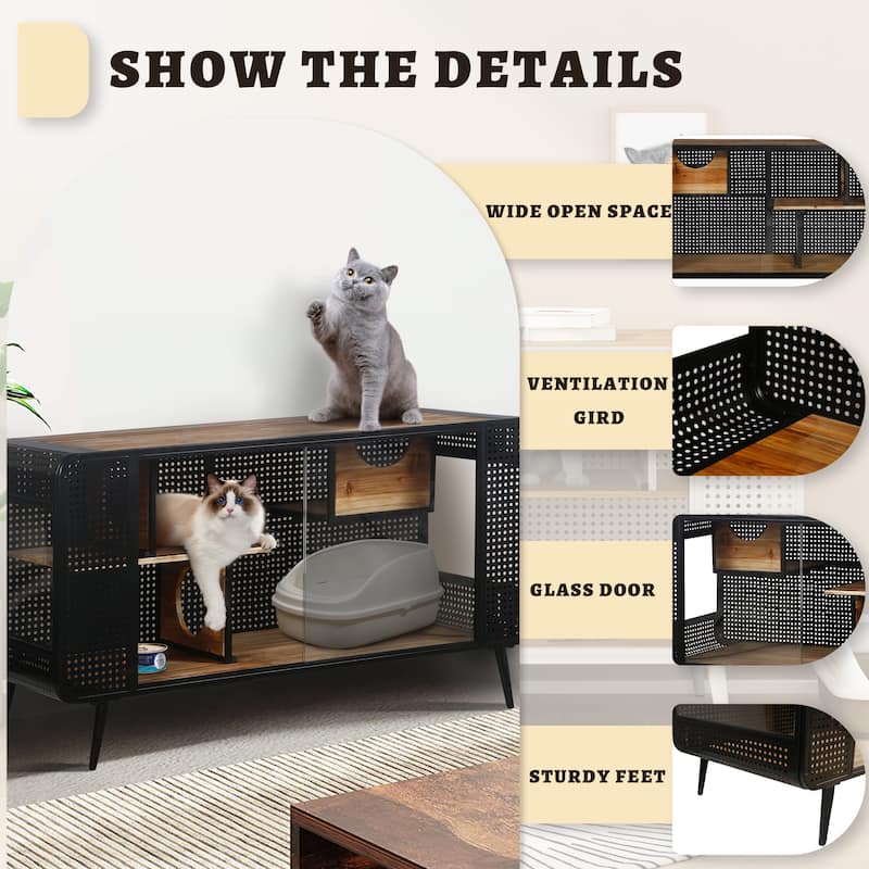 55.12" Spacious Cat House with Tempered Glass