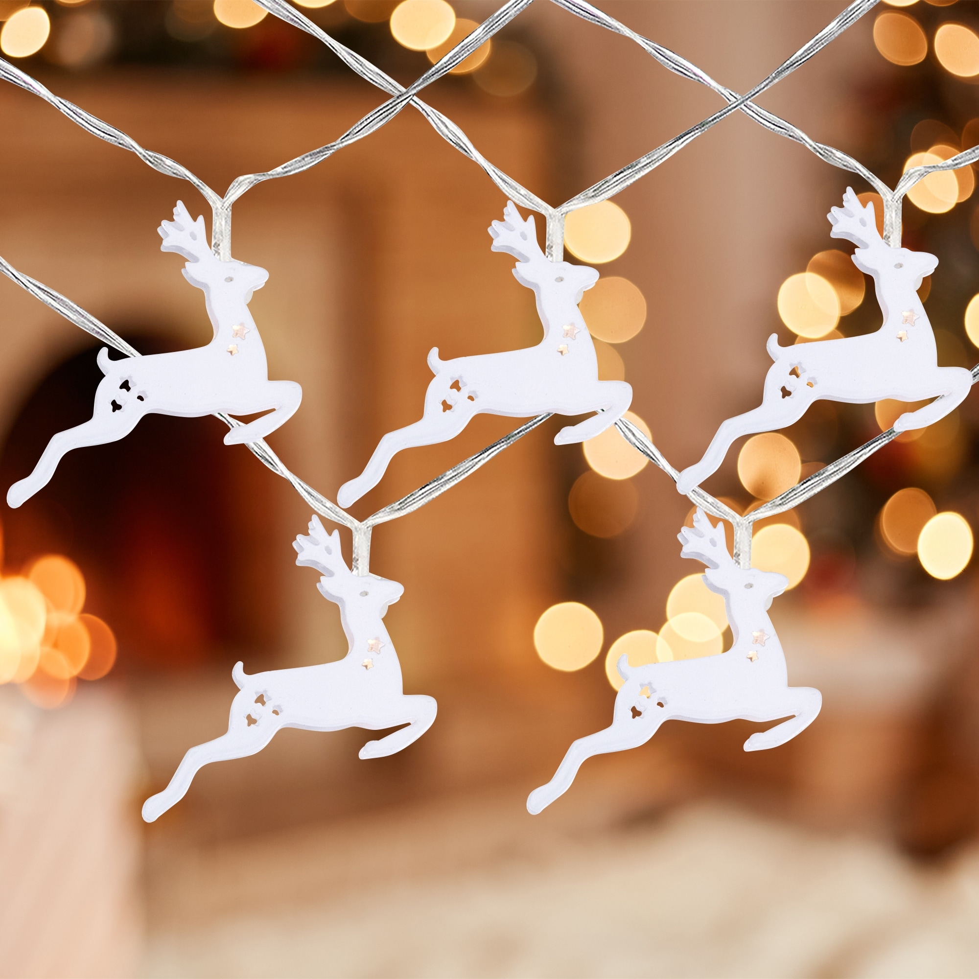 10 B/O LED Warm White Reindeer Christmas Lights - 3' Clear Wire