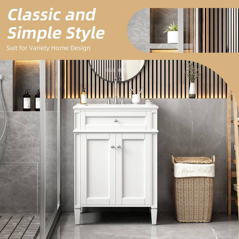 24" Bathroom Vanity with 2 Doors and Tip-Out Drawer - Bathroom Storage Cabinet with Sink