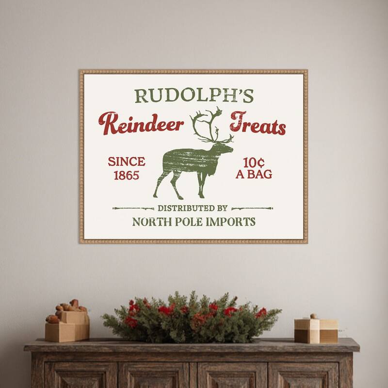 Christmas Farm Sign IV by Victoria Barnes Framed Canvas Wall Art Print - Sylvie Beaded Rustic Natural