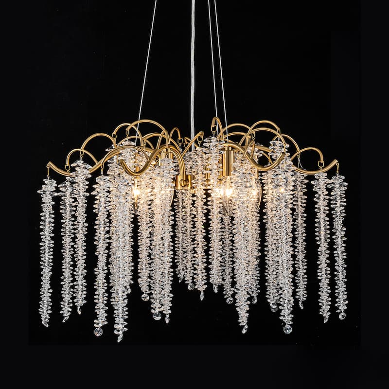 6-Light 23.6" W Contemporary Luxury Tassel Crystal Chandelier