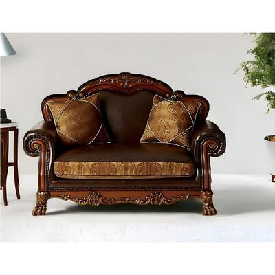 HomeRoots 67" Brown And Redwood Faux Leather Loveseat and Toss Pillows - 67.00 in. x 44.00 in. x 40.00 in.