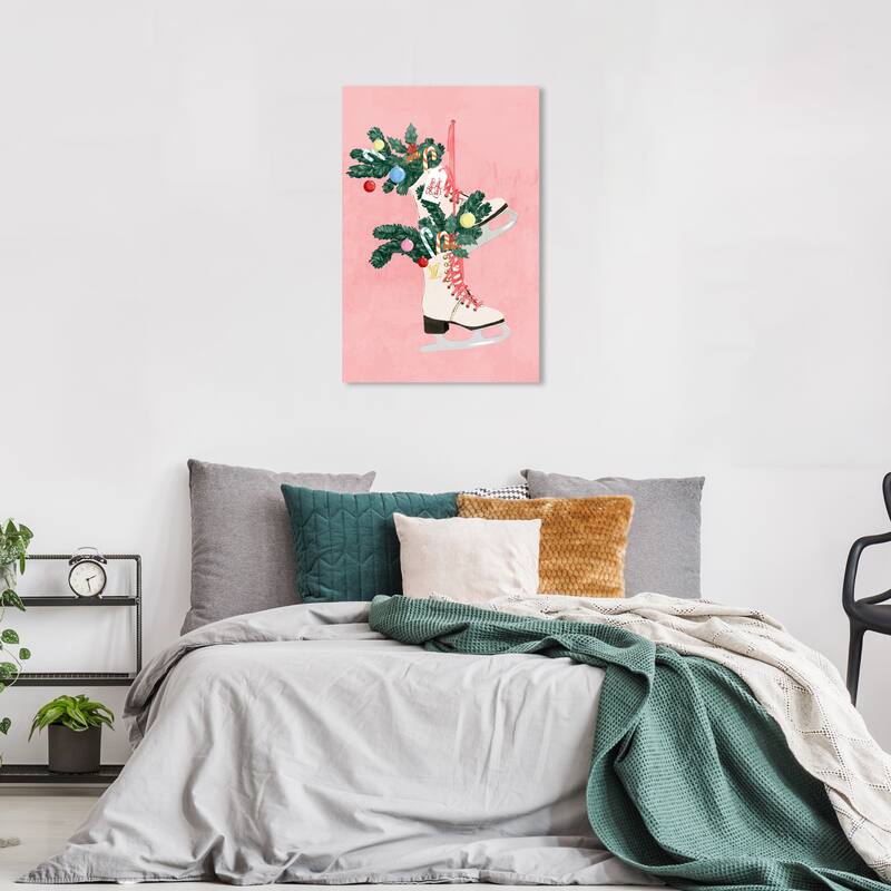 Wynwood Studio Canvas Holiday and Seasonal Sweet Ice Skater Pink Modern & Contemporary Wall Art Canvas Print - 24 x 36