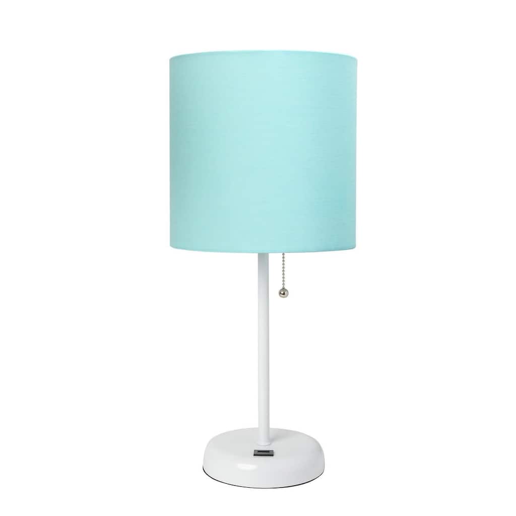 19.5 in. White Finish Table Lamp with Blue Shade, Durable Stick Lamp for End/Side Tables