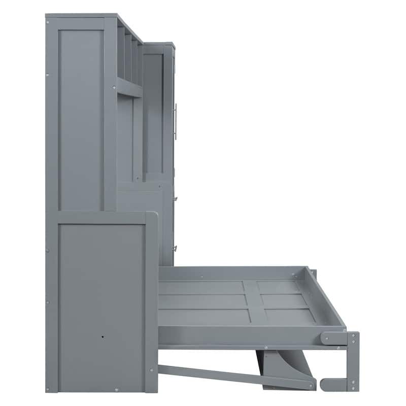 Queen Size Murphy Bed Wall Bed with Closet and Drawers