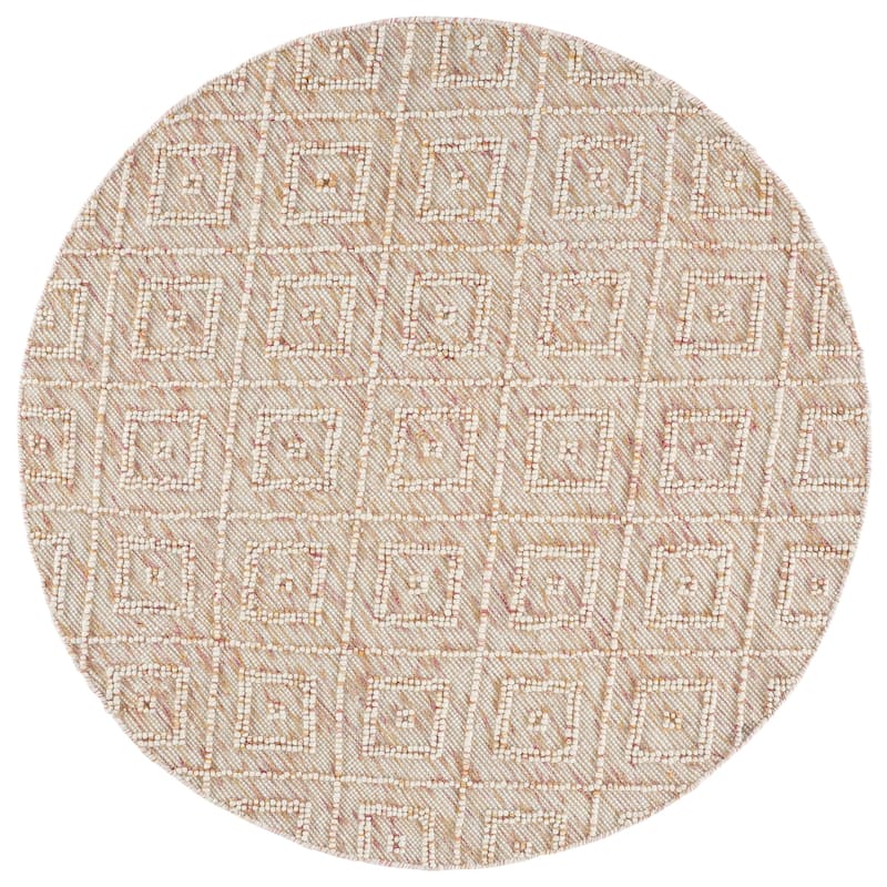 SAFAVIEH Handmade Natura Karlien Geometric Wool Rug - 6' Round - Ivory/Red